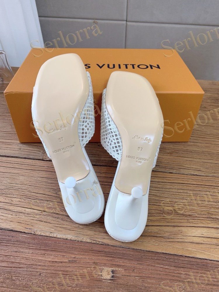 LOUIS VUITTON WHITE LACE MONOGRAM MULES