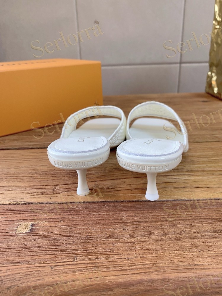 LOUIS VUITTON WHITE LACE MONOGRAM MULES