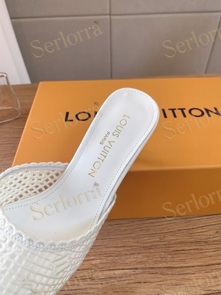 LOUIS VUITTON WHITE LACE MONOGRAM MULES