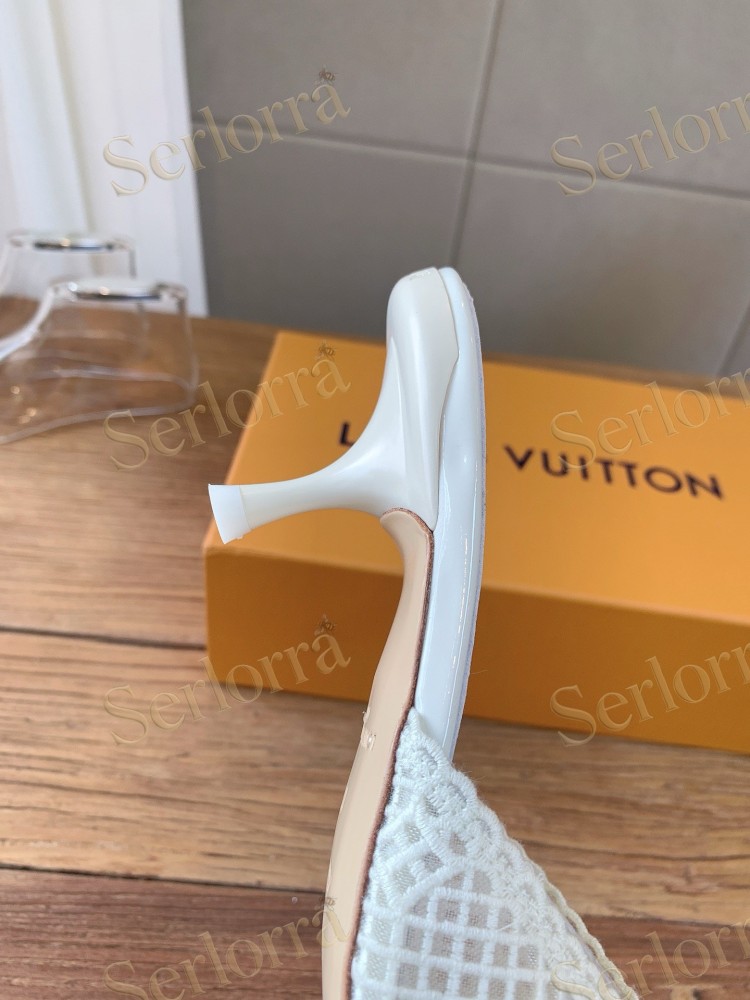 LOUIS VUITTON WHITE LACE MONOGRAM MULES