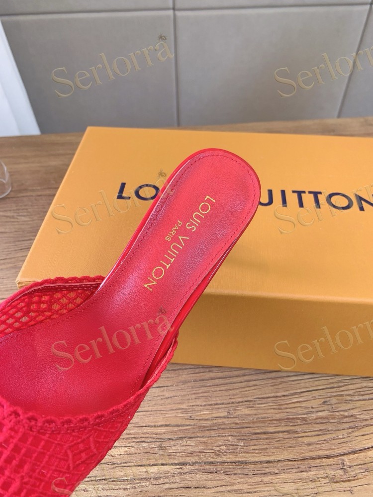 LOUIS VUITTON WHITE LACE MONOGRAM MULES
