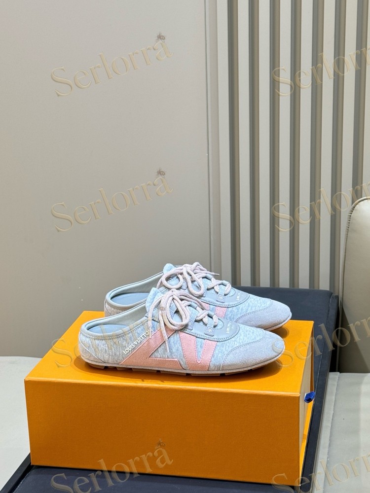 LOUIS VUITTON PINK BLUE LV SIGNATURE MULE SNEAKERS