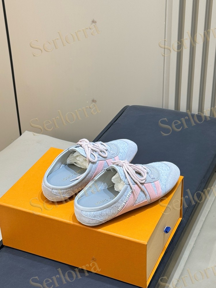 LOUIS VUITTON PINK BLUE LV SIGNATURE MULE SNEAKERS