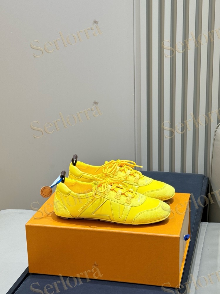 LOUIS VUITTON LEMON YELLOW LV V-SIGNATURE LOW TOP SNEAKERS