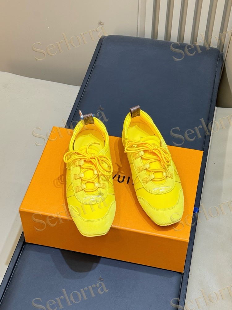 LOUIS VUITTON LEMON YELLOW LV V-SIGNATURE LOW TOP SNEAKERS