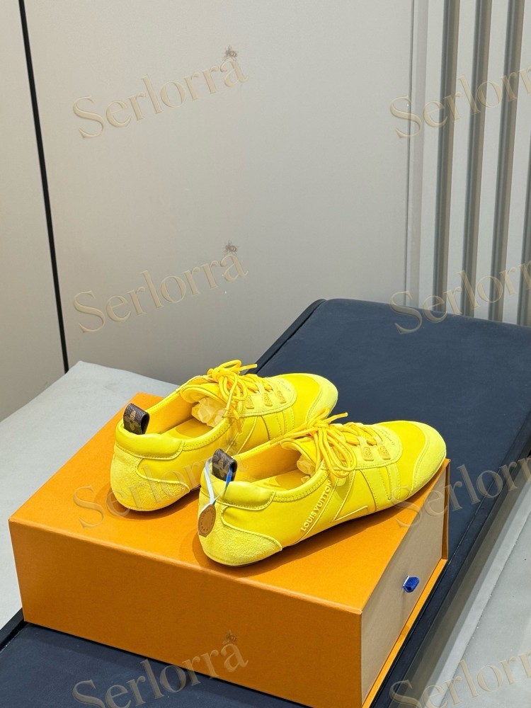 LOUIS VUITTON LEMON YELLOW LV V-SIGNATURE LOW TOP SNEAKERS