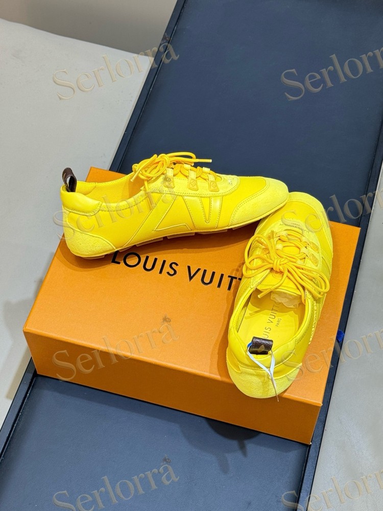 LOUIS VUITTON LEMON YELLOW LV V-SIGNATURE LOW TOP SNEAKERS