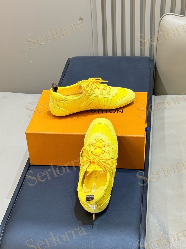LOUIS VUITTON LEMON YELLOW LV V-SIGNATURE LOW TOP SNEAKERS