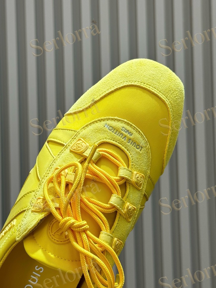 LOUIS VUITTON LEMON YELLOW LV V-SIGNATURE LOW TOP SNEAKERS