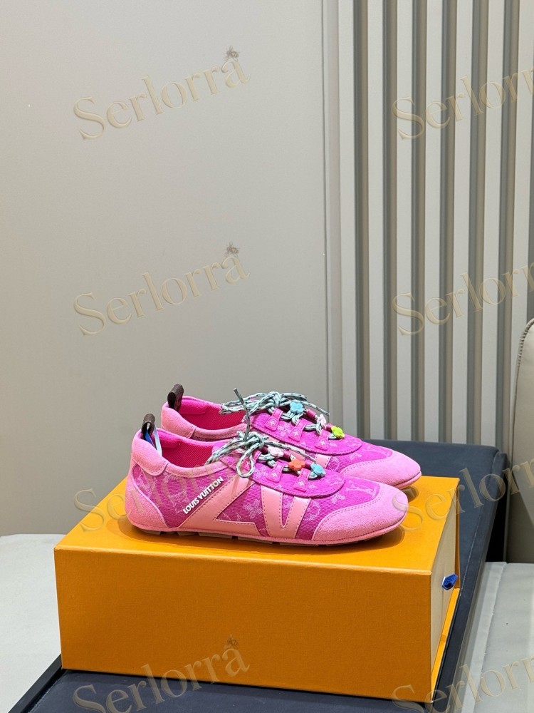 LOUIS VUITTON HOT PINK MONOGRAM LV V-SIGNATURE LOW TOP SNEAKERS