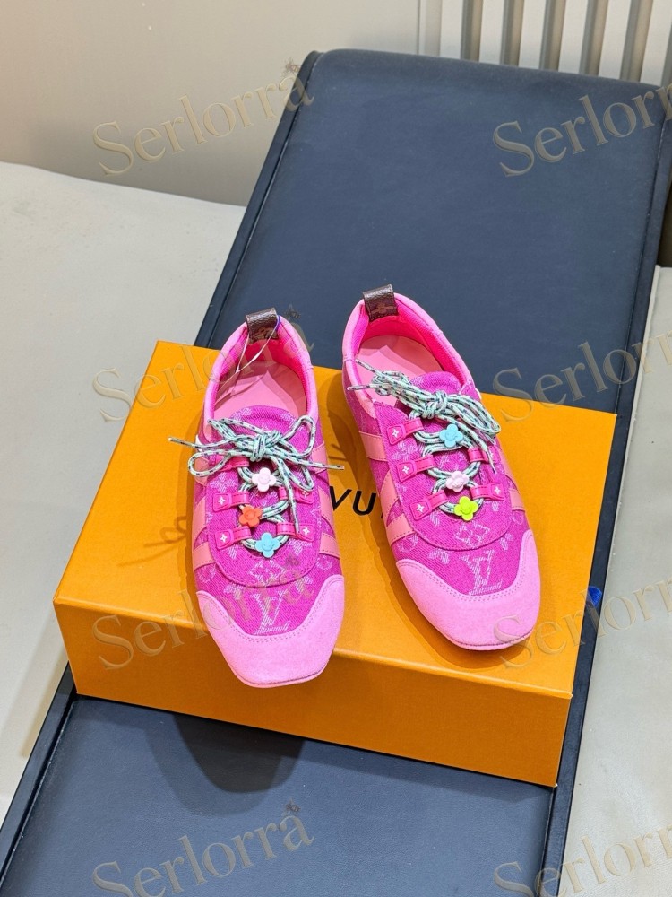 LOUIS VUITTON HOT PINK MONOGRAM LV V-SIGNATURE LOW TOP SNEAKERS