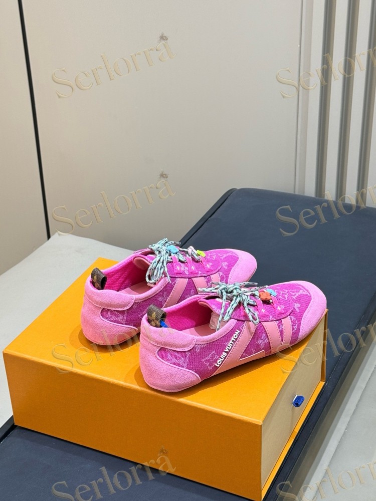 LOUIS VUITTON HOT PINK MONOGRAM LV V-SIGNATURE LOW TOP SNEAKERS