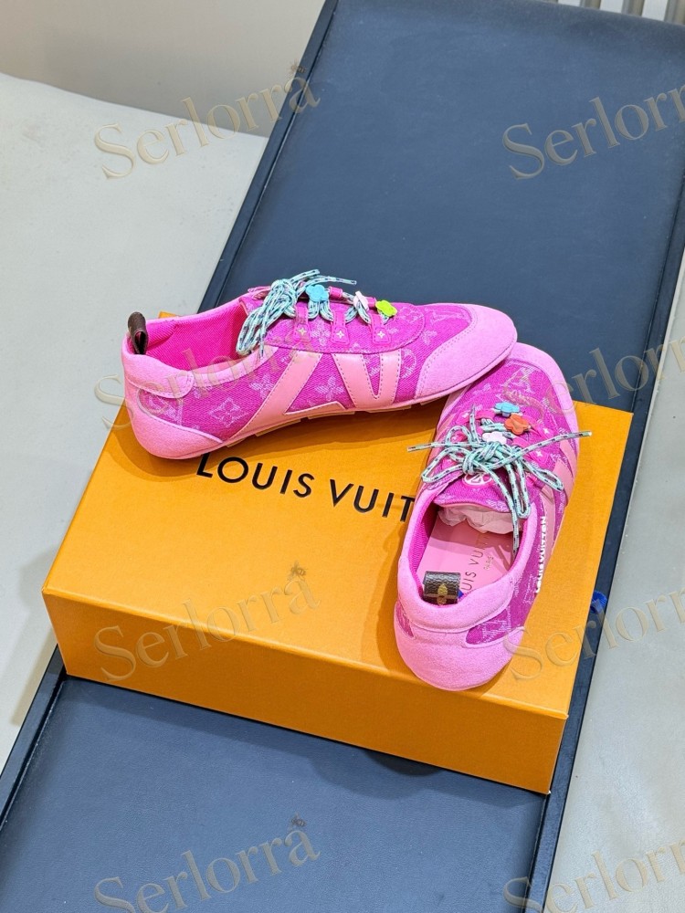 LOUIS VUITTON HOT PINK MONOGRAM LV V-SIGNATURE LOW TOP SNEAKERS