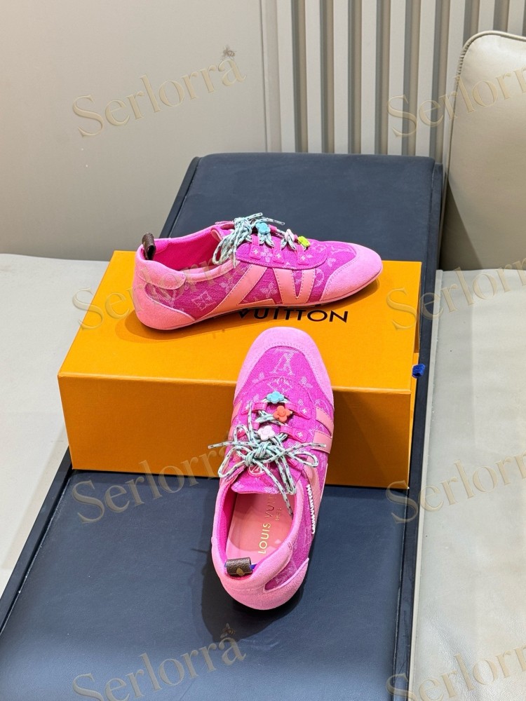 LOUIS VUITTON HOT PINK MONOGRAM LV V-SIGNATURE LOW TOP SNEAKERS