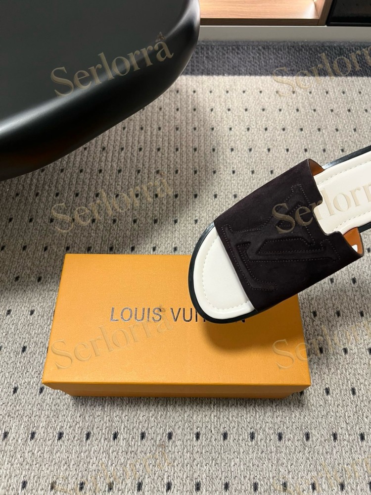 LOUIS VUITTON BLACK SUEDE LV LOGO SLIDES