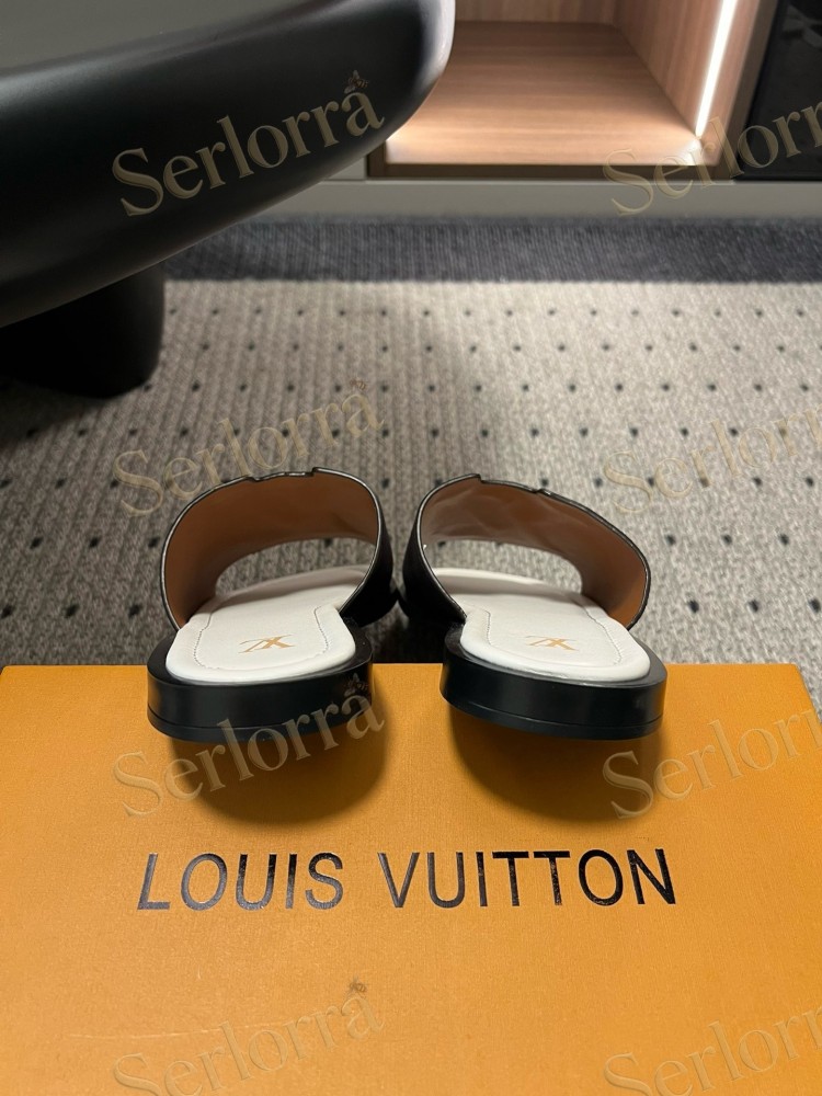LOUIS VUITTON BLACK SUEDE LV LOGO SLIDES