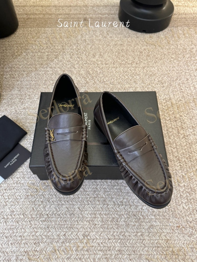 SAINT LAURENT YSL MONOGRAM LEATHER LOAFERS