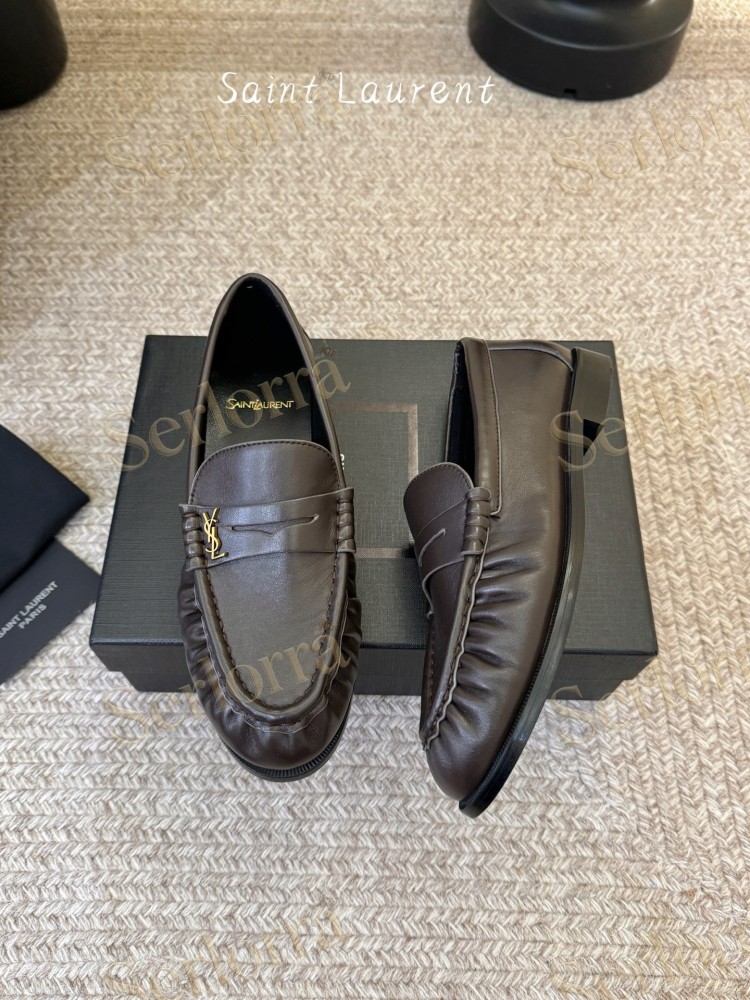 SAINT LAURENT YSL MONOGRAM LEATHER LOAFERS