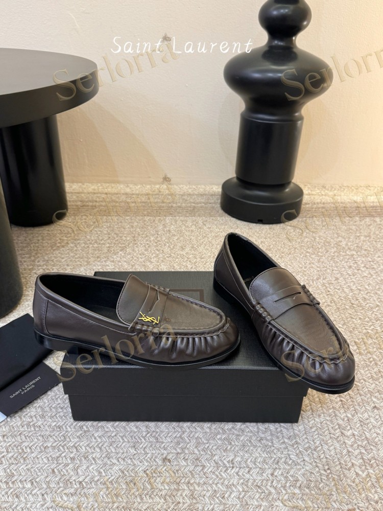 SAINT LAURENT YSL MONOGRAM LEATHER LOAFERS
