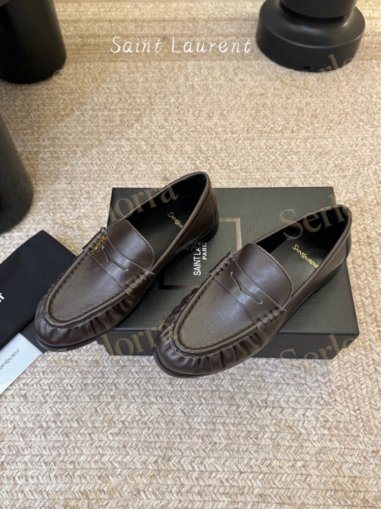 SAINT LAURENT YSL MONOGRAM LEATHER LOAFERS