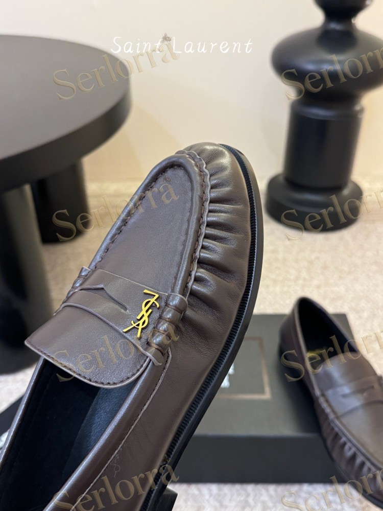 SAINT LAURENT YSL MONOGRAM LEATHER LOAFERS