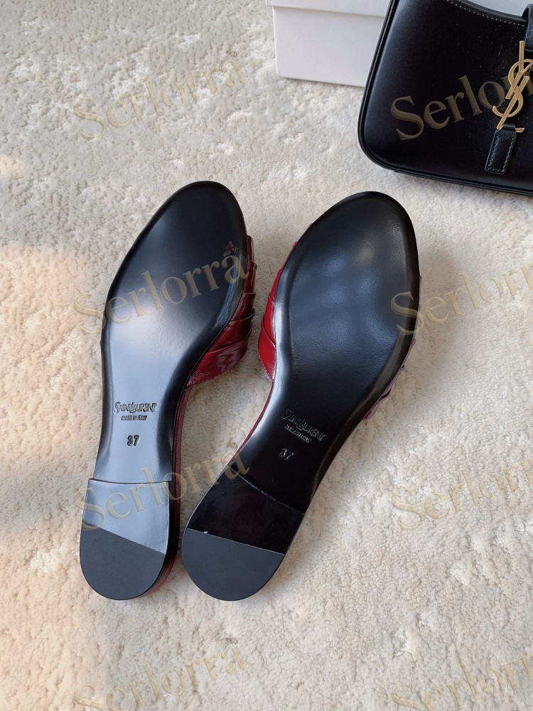 SAINT LAURENT WHITE RUCHED FLAT SLIDE SANDALS