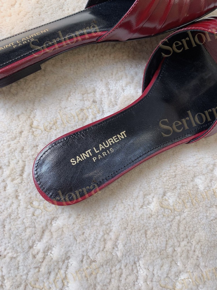 SAINT LAURENT WHITE RUCHED FLAT SLIDE SANDALS