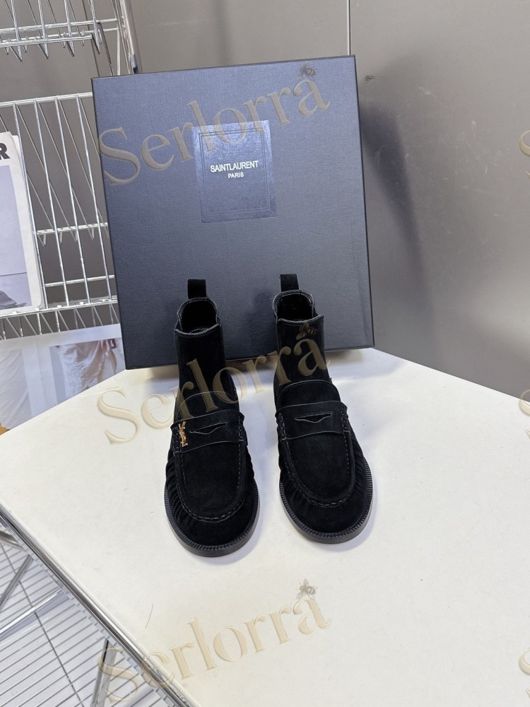 SAINT LAURENT TAN SUEDE CHELSEA LOAFER ANKLE BOOTS