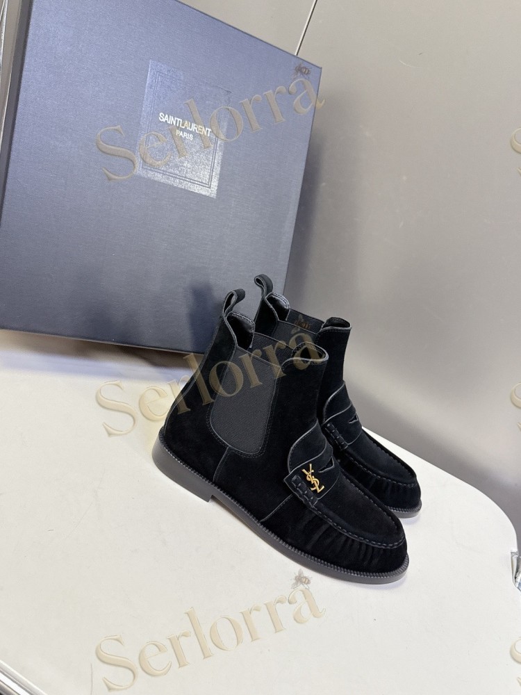 SAINT LAURENT TAN SUEDE CHELSEA LOAFER ANKLE BOOTS