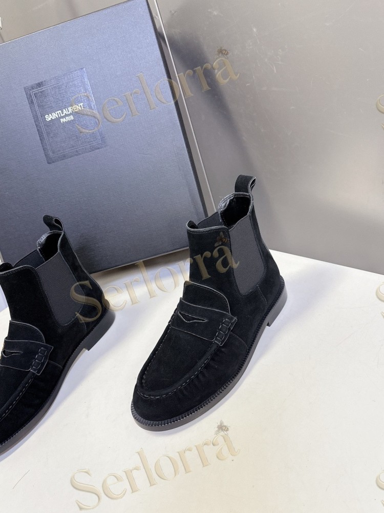 SAINT LAURENT TAN SUEDE CHELSEA LOAFER ANKLE BOOTS
