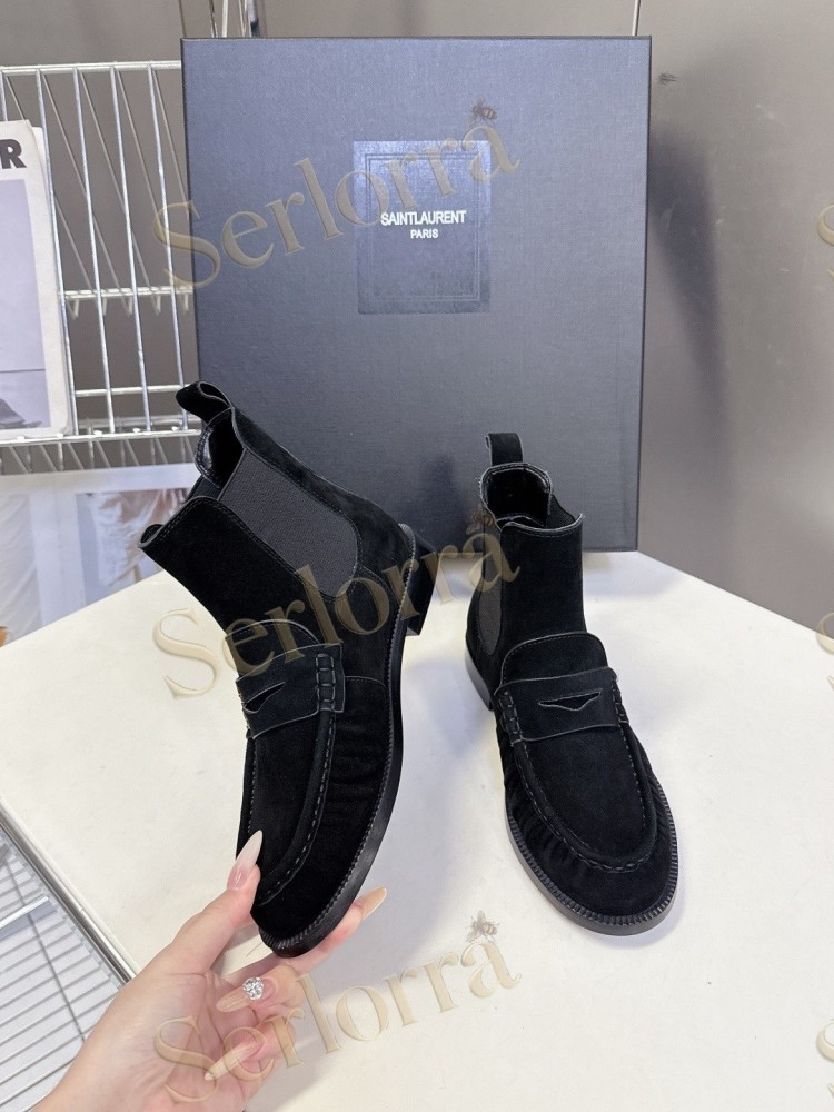 SAINT LAURENT TAN SUEDE CHELSEA LOAFER ANKLE BOOTS