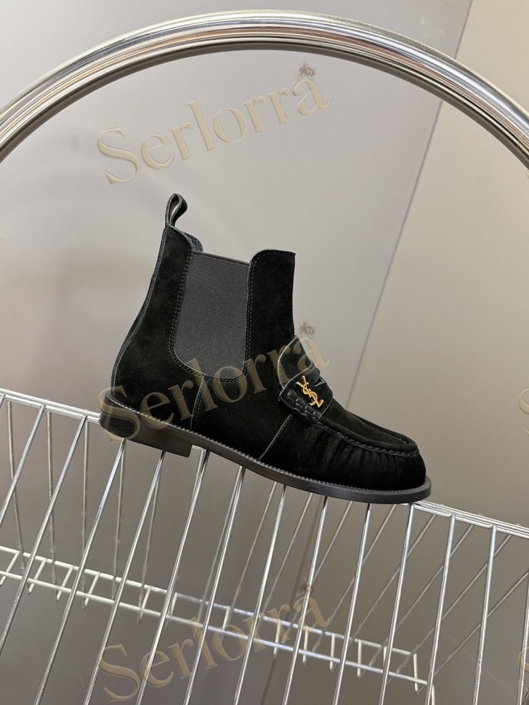 SAINT LAURENT TAN SUEDE CHELSEA LOAFER ANKLE BOOTS