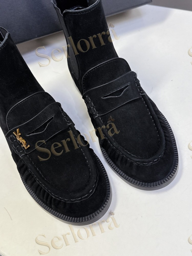 SAINT LAURENT TAN SUEDE CHELSEA LOAFER ANKLE BOOTS