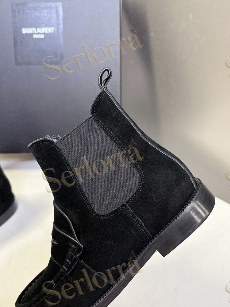 SAINT LAURENT TAN SUEDE CHELSEA LOAFER ANKLE BOOTS