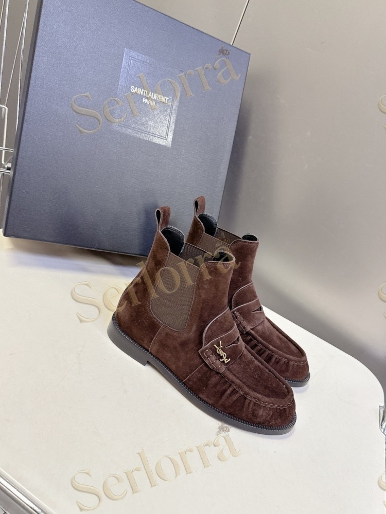 SAINT LAURENT TAN SUEDE CHELSEA LOAFER ANKLE BOOTS