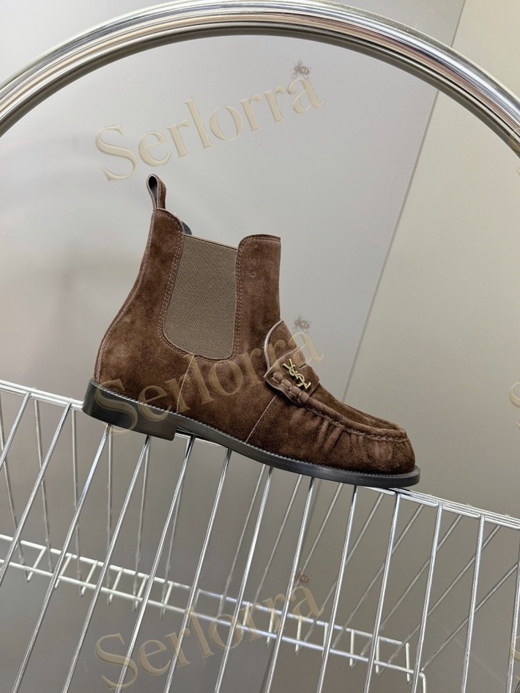 SAINT LAURENT TAN SUEDE CHELSEA LOAFER ANKLE BOOTS