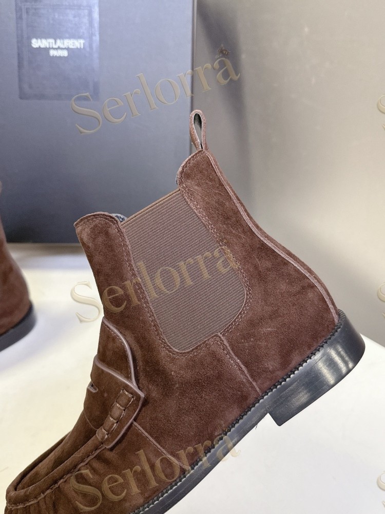 SAINT LAURENT TAN SUEDE CHELSEA LOAFER ANKLE BOOTS