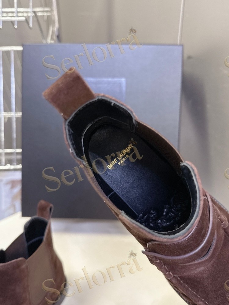 SAINT LAURENT TAN SUEDE CHELSEA LOAFER ANKLE BOOTS