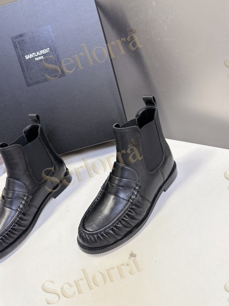 SAINT LAURENT TAN SUEDE CHELSEA LOAFER ANKLE BOOTS