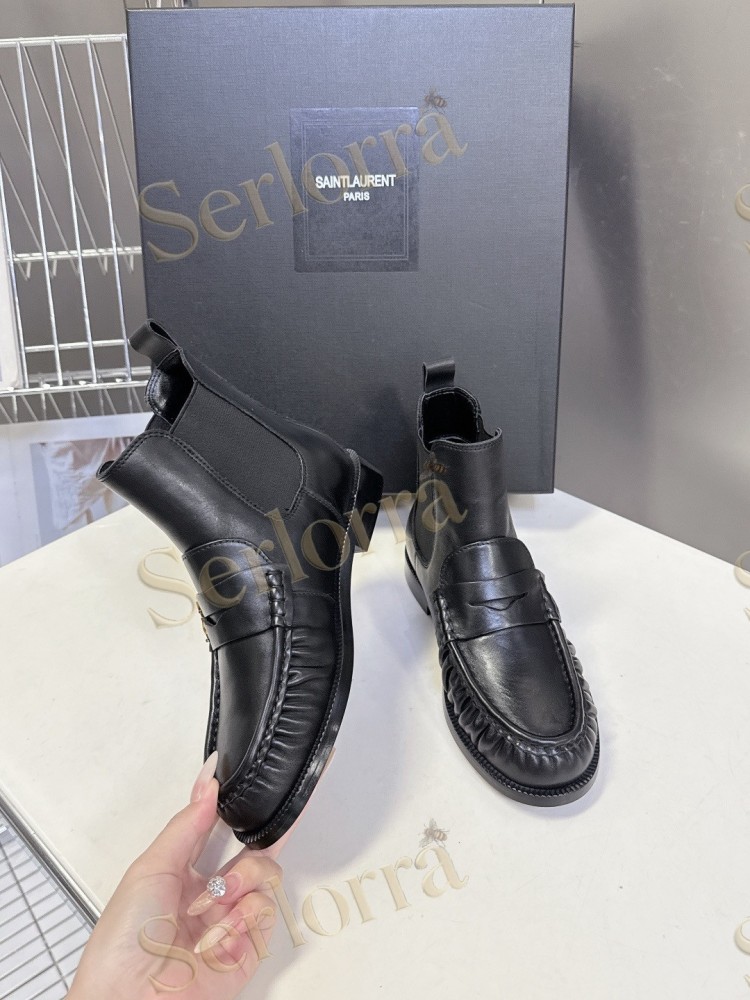 SAINT LAURENT TAN SUEDE CHELSEA LOAFER ANKLE BOOTS