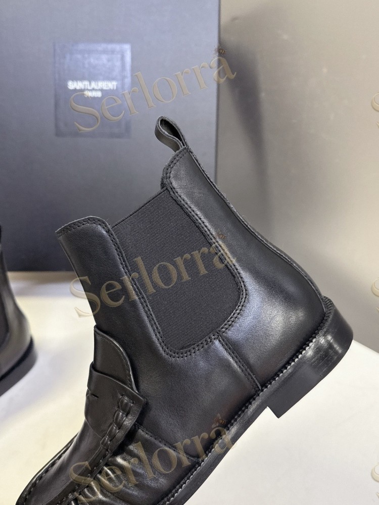 SAINT LAURENT TAN SUEDE CHELSEA LOAFER ANKLE BOOTS