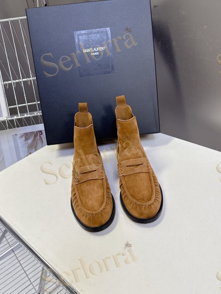 SAINT LAURENT TAN SUEDE CHELSEA LOAFER ANKLE BOOTS