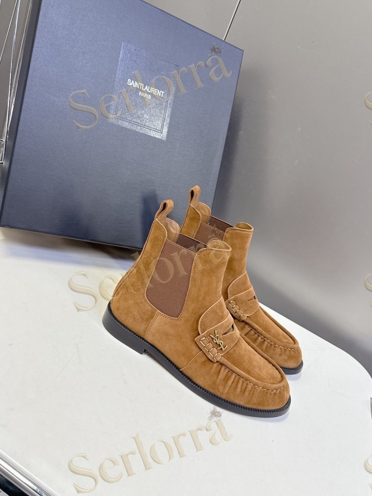 SAINT LAURENT TAN SUEDE CHELSEA LOAFER ANKLE BOOTS