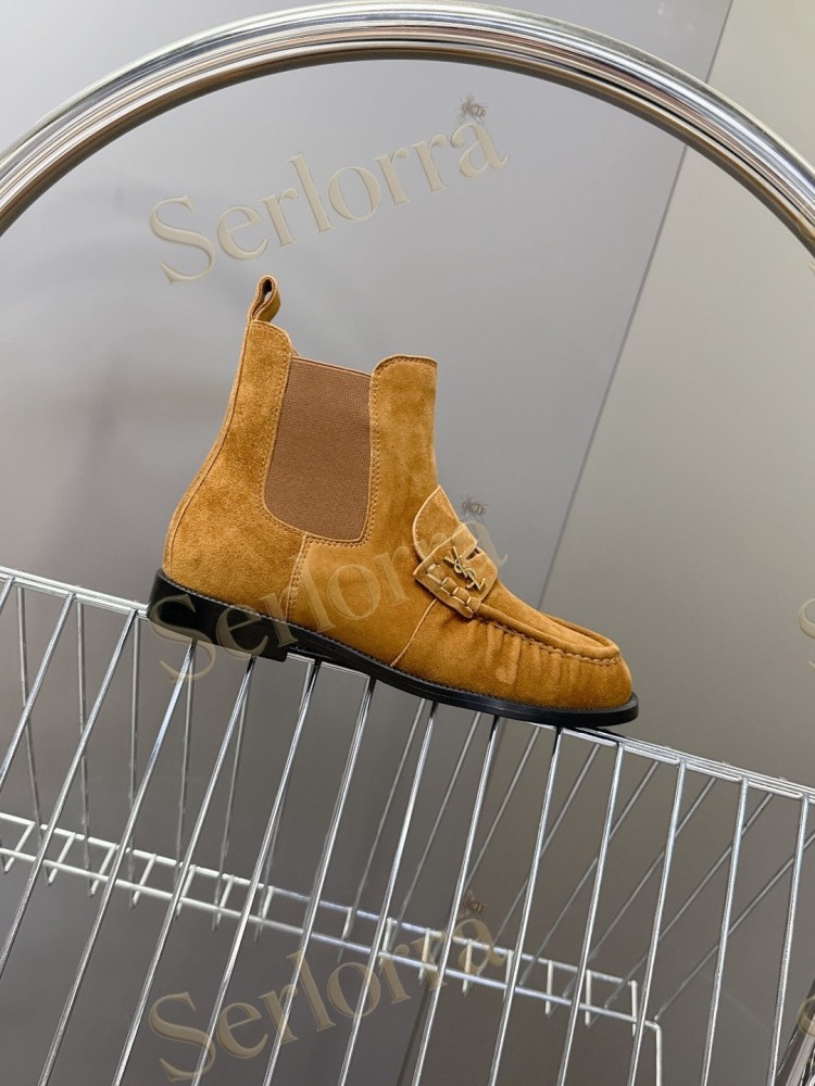 SAINT LAURENT TAN SUEDE CHELSEA LOAFER ANKLE BOOTS