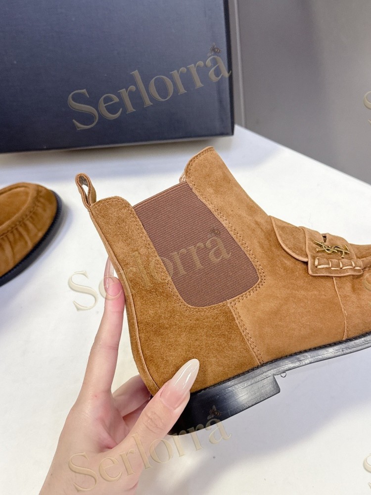 SAINT LAURENT TAN SUEDE CHELSEA LOAFER ANKLE BOOTS
