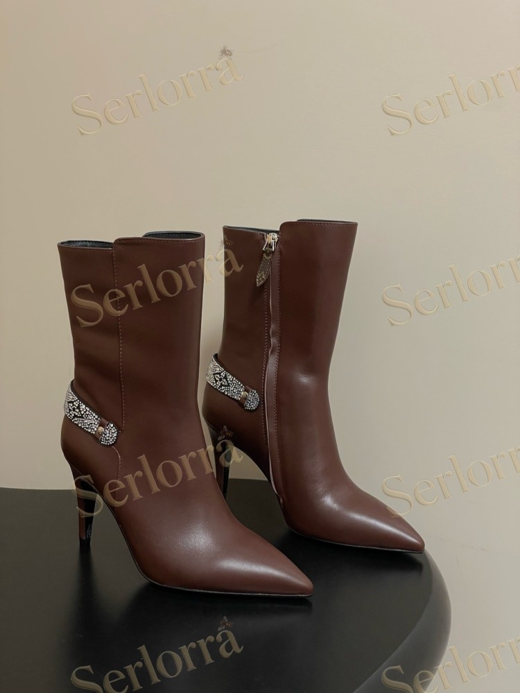 LOUIS VUITTON POINTED TOE HIGH‑HEEL MID‑CALF BOOTS