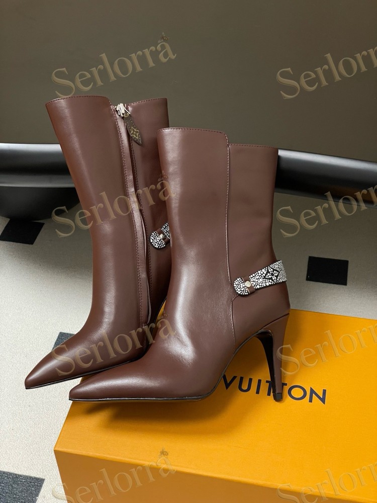 LOUIS VUITTON POINTED TOE HIGH‑HEEL MID‑CALF BOOTS