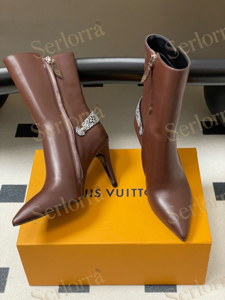 LOUIS VUITTON POINTED TOE HIGH‑HEEL MID‑CALF BOOTS