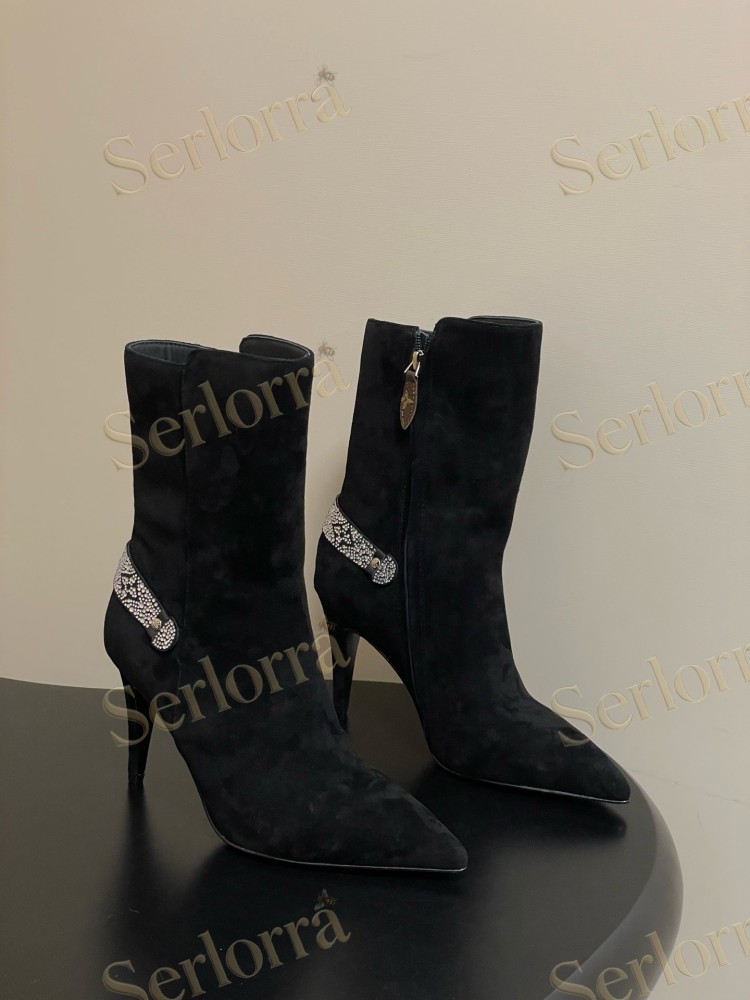 LOUIS VUITTON POINTED TOE HIGH‑HEEL MID‑CALF BOOTS