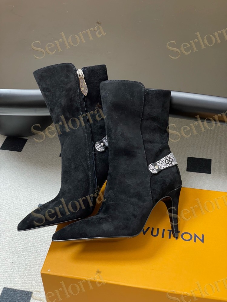 LOUIS VUITTON POINTED TOE HIGH‑HEEL MID‑CALF BOOTS